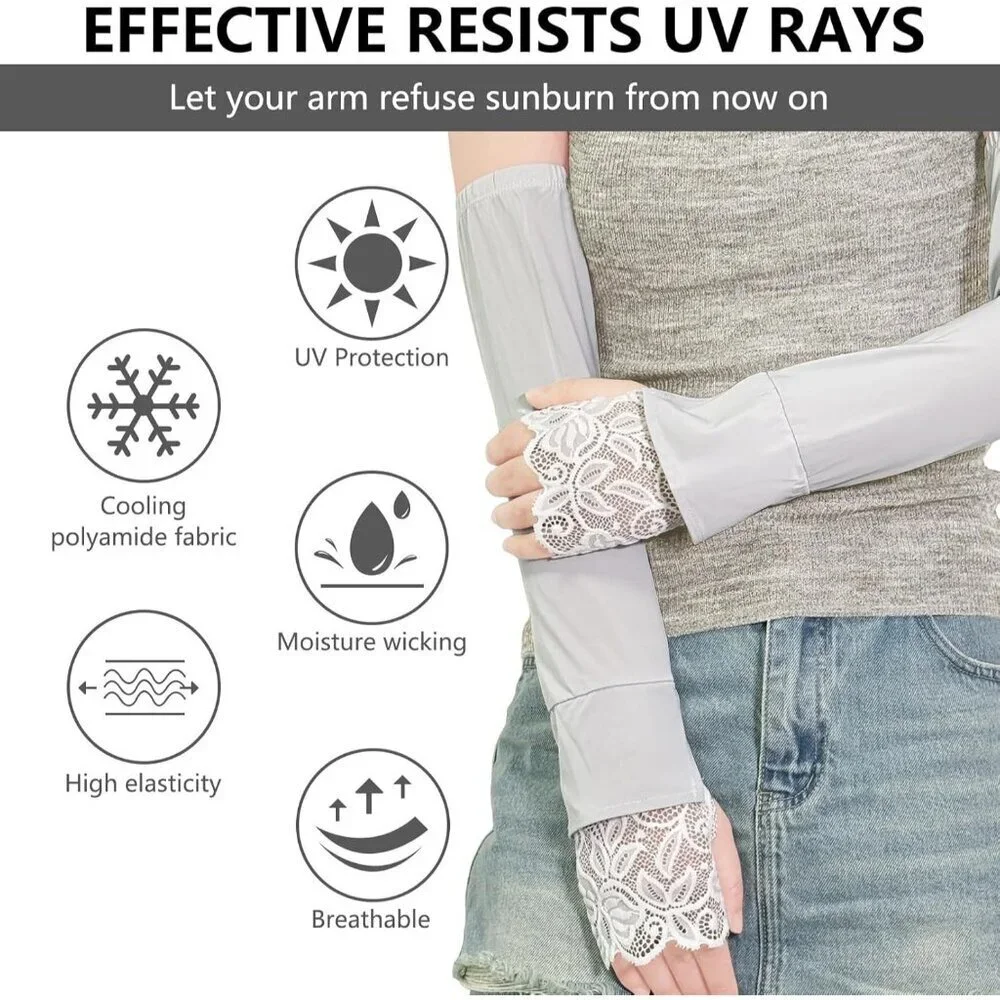 Women's Gray-01 Fingerless Lace Arm Sleeves Gloves Wedding Dress Party Prom